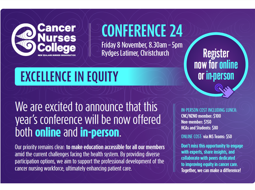 Cancer Nurses Conference 2024 Flyer - Excellence in Equity Cancer Nurses Conference 2024 Flyer - Excellence in Equity